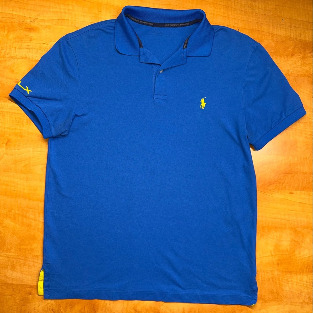Polo‎ Ralph Lauren RLX Performance Shirt Mens Medium Royal Blue Yellow Golf Polo
